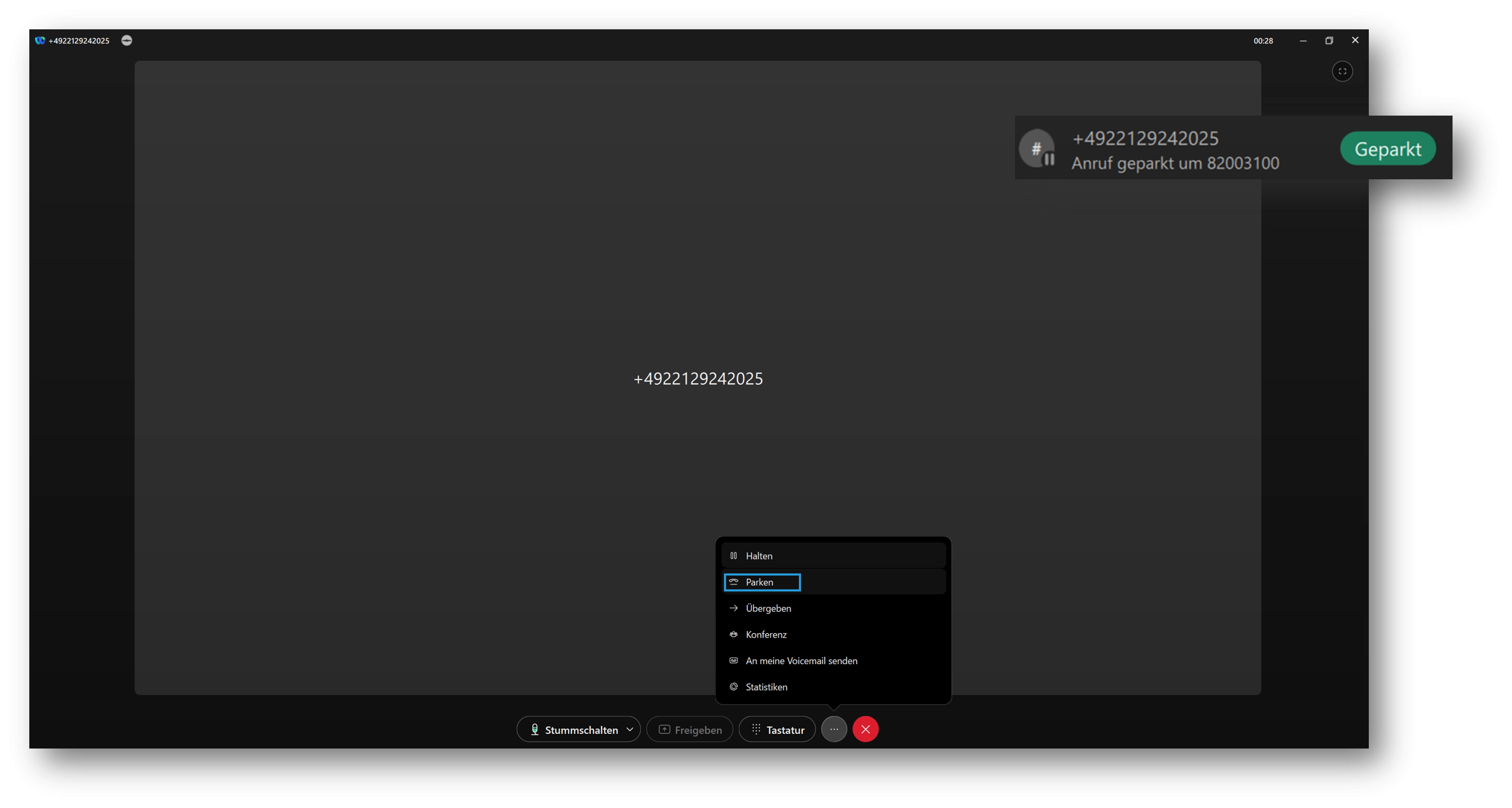 Aktive Gespräche parken im Webex Client Aktive Gespräche parken im Webex Client