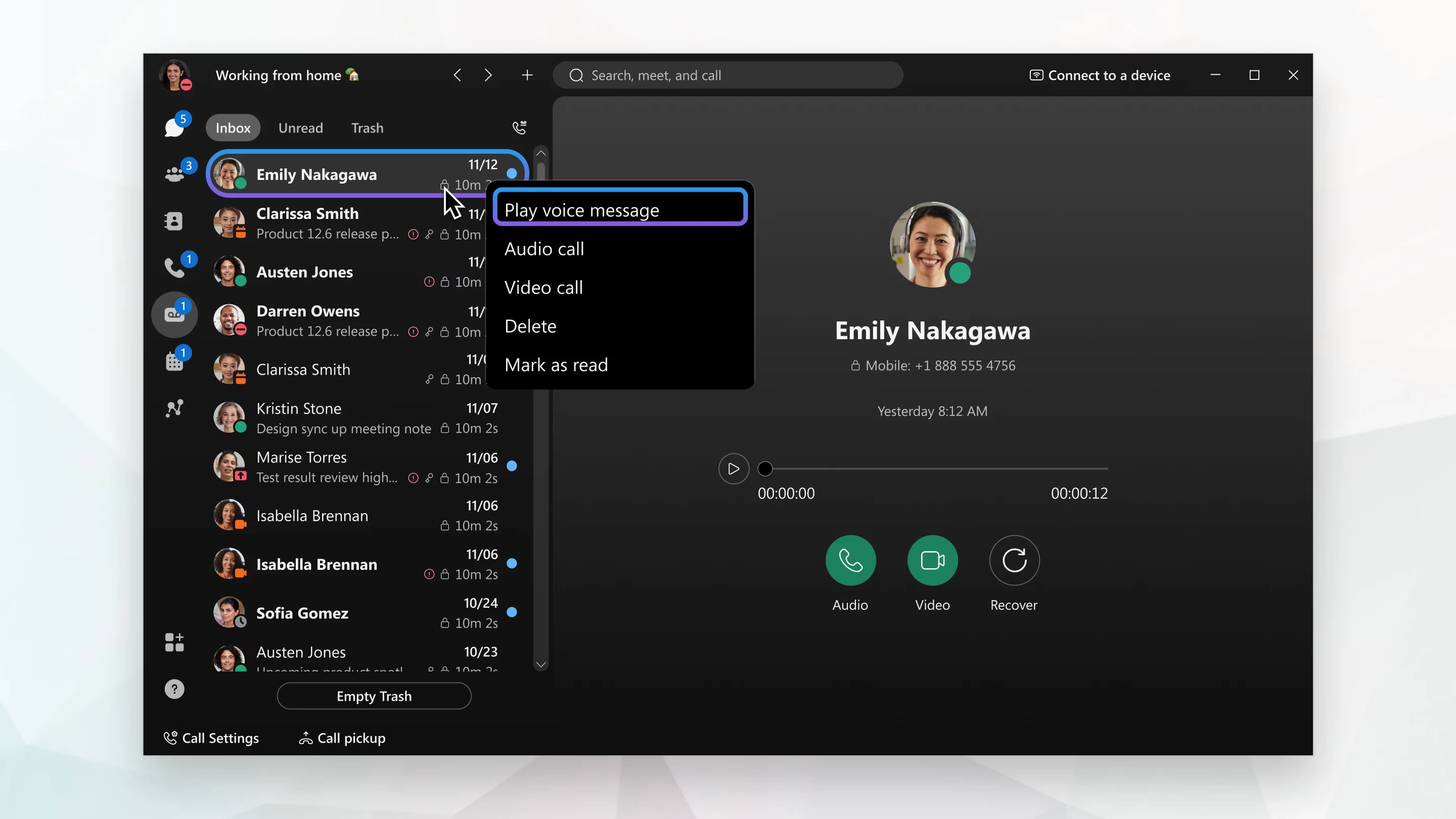 Voicemail &Uuml;bersicht im Webex Client